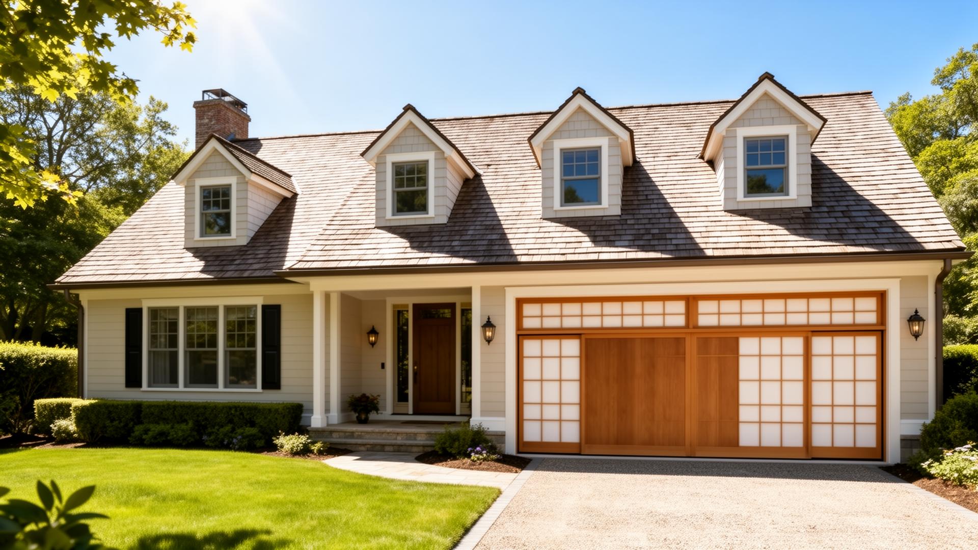 Beautiful home with Asian-inspired shoji screen garage door in Windham, Connecticut